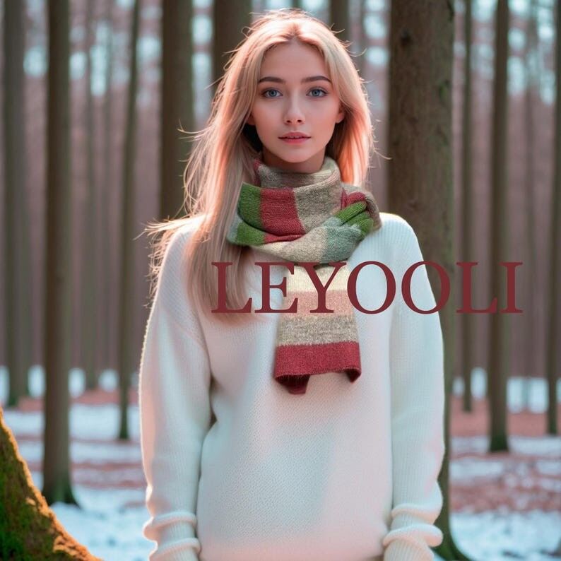 Bufanda de lana tejida con rayas de arcoíris, bufanda de invierno colorida