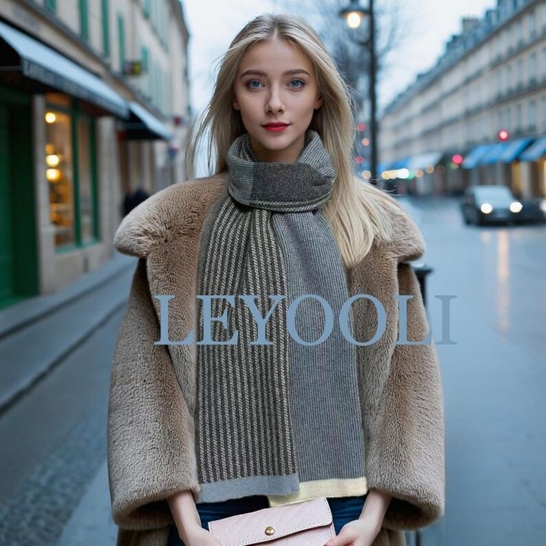 Bufanda de punto de cachemira, chal de invierno unisex, elegante y cálida.