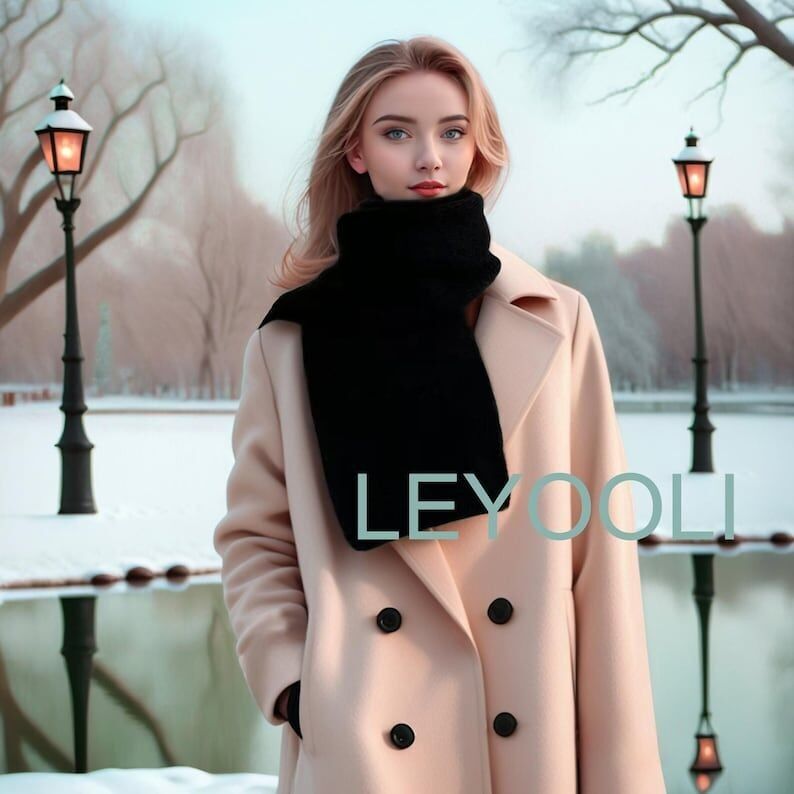 Bufanda clásica de mezcla de lana negra | Accesorio cálido para el invierno