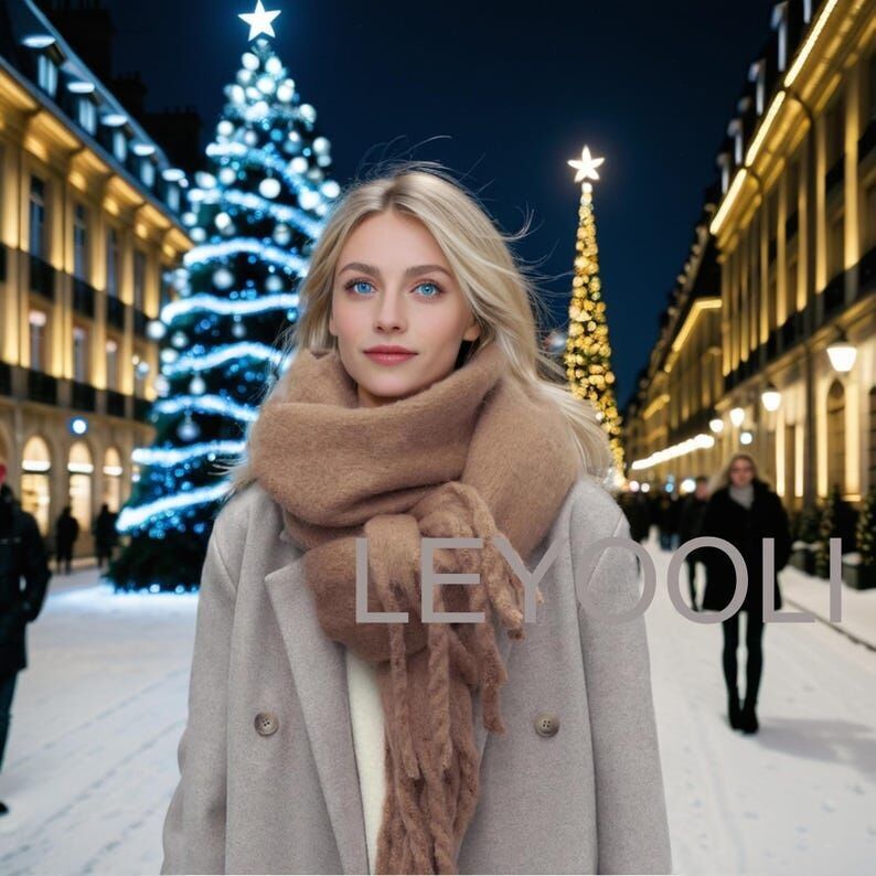 Bufanda de mezcla de mohair y camello, diseño de borlas, cálida bufanda de invierno