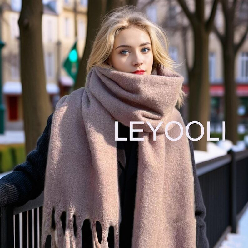 Caramel Mohair Blend Scarf, Winter Tassel Scarf