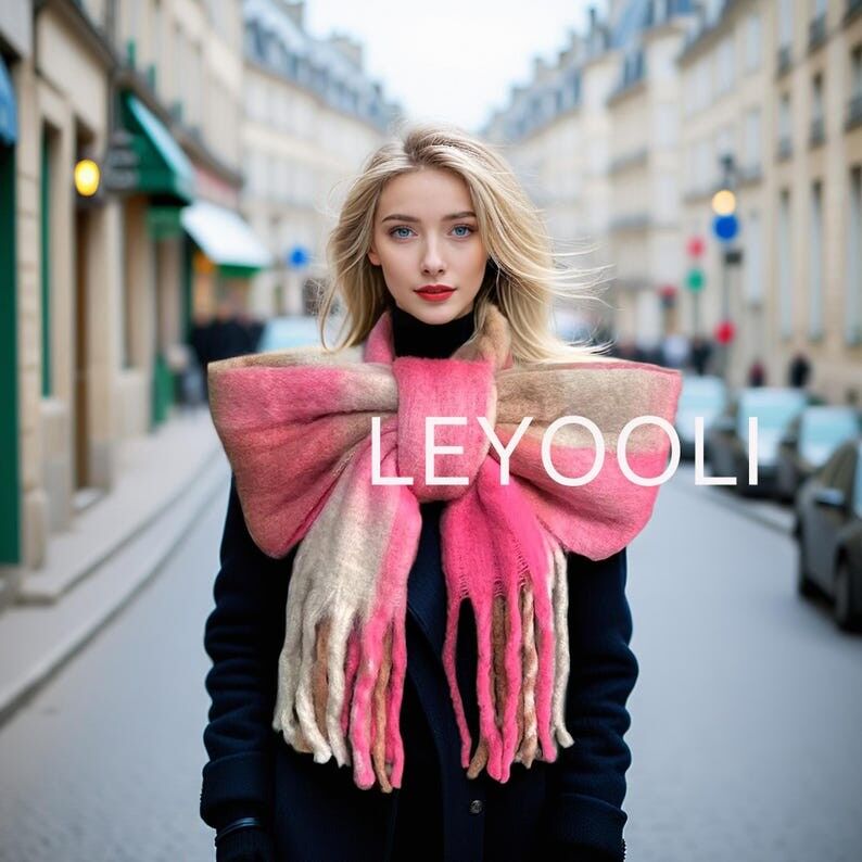 Écharpe en mohair à carreaux roses, châle d'hiver réversible