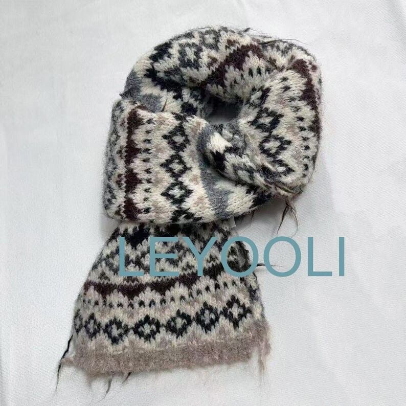 Bufanda de punto de mohair Fair Isle - Bufanda cálida de invierno