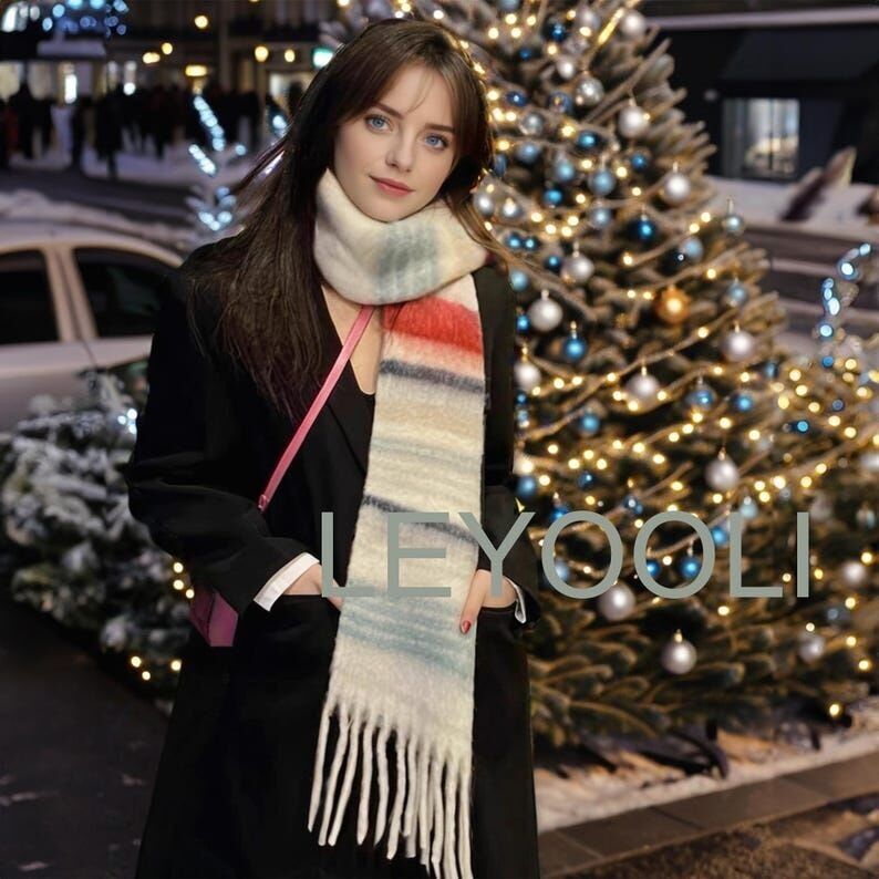 Bufanda de lana a rayas con flecos: un acogedor chal de invierno