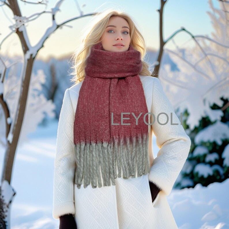 Écharpe en mohair dégradée | Écharpe d'hiver rose et grise