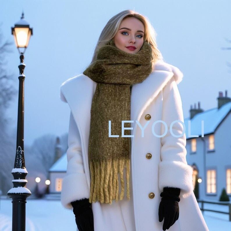 Écharpe en mohair faite main : carreaux dégradés marron, grande écharpe d'hiver