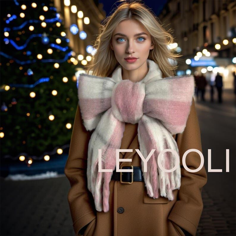 Bufanda de mohair a cuadros rosa: chal cálido para el invierno