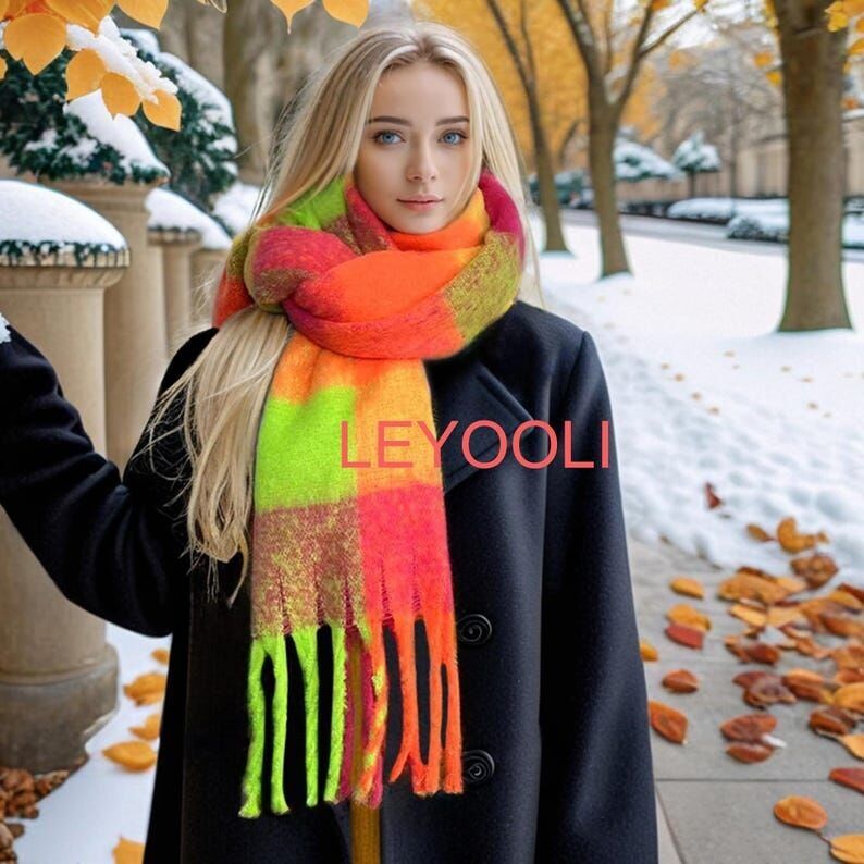 Sciarpa scozzese in mohair: rosa brillante e verde, caldo scialle invernale