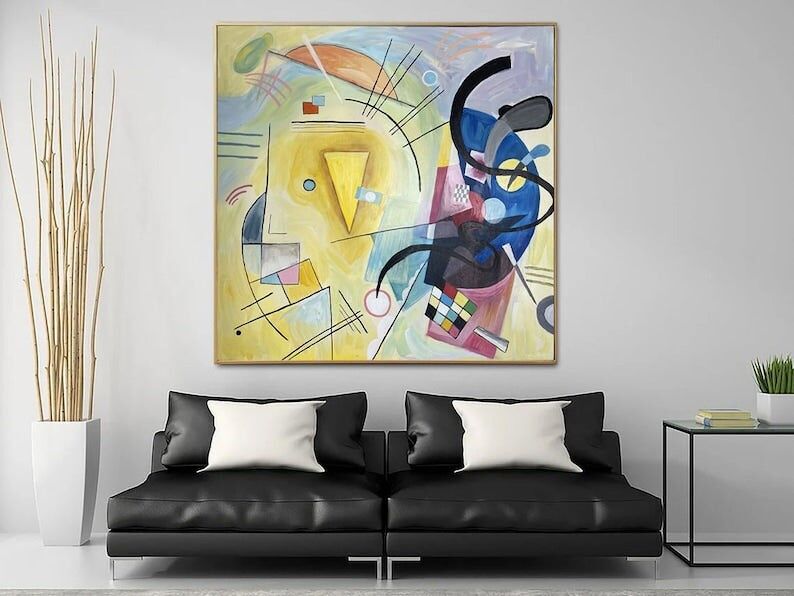 Grande œuvre murale de style Kandinsky – Peinture abstraite géométrique colorée sur toile, décoration intérieure moderne