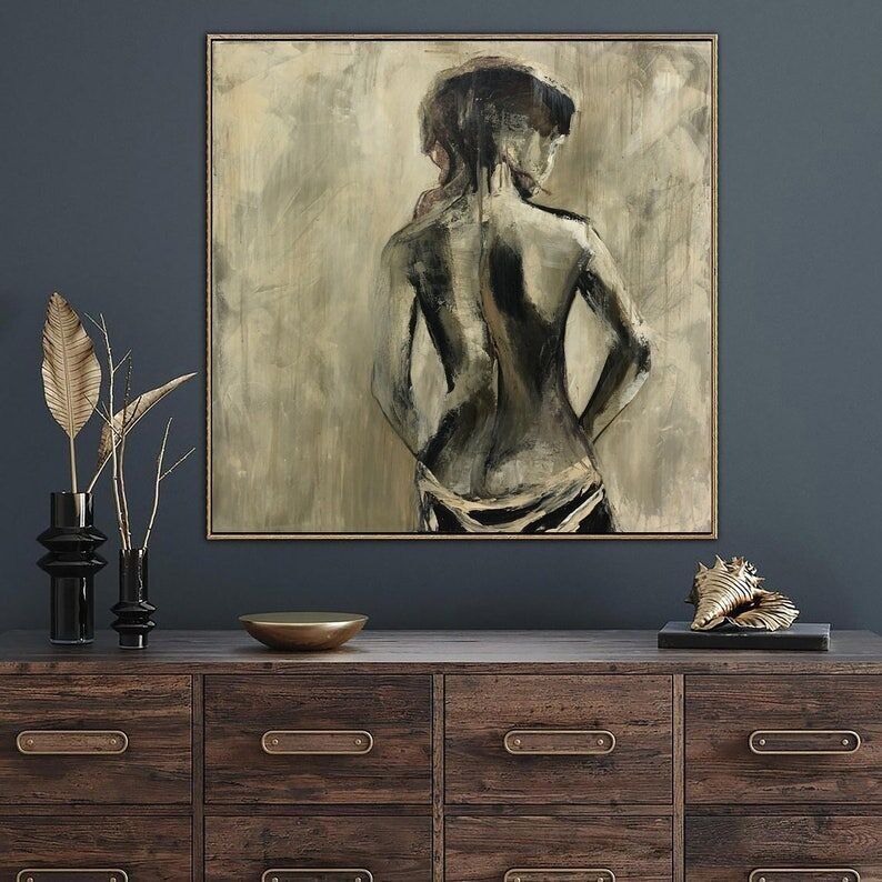Tableau abstrait de dos de femme nue | Art mural figuratif minimaliste