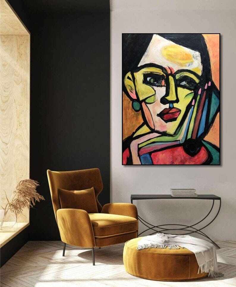 Portrait cubiste audacieux sur toile | Art mural abstrait moderne