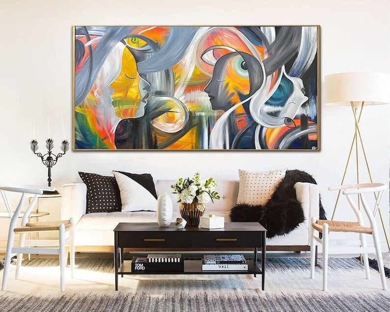 Large Abstract Faces Painting Colorful Surreal Wall Art Canvas