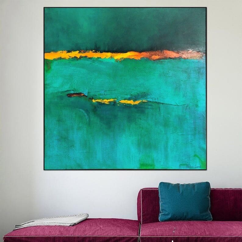 Teal and Orange Abstract Painting Minimalist Landscape Wall Art