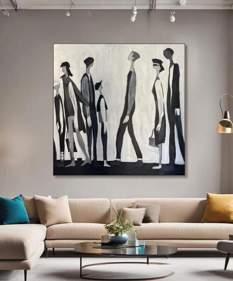 Figurative Painting Abstract Black and White – People Silhouettes Wall Art