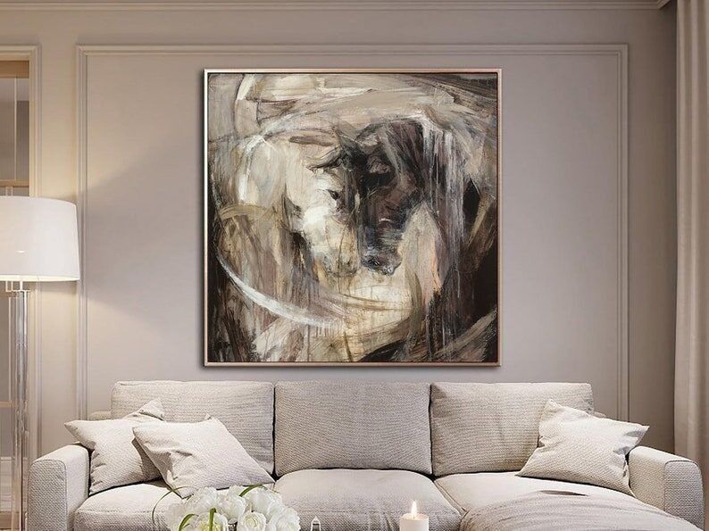 Abstract Horse Painting – Neutral Brown & Beige Wall Art