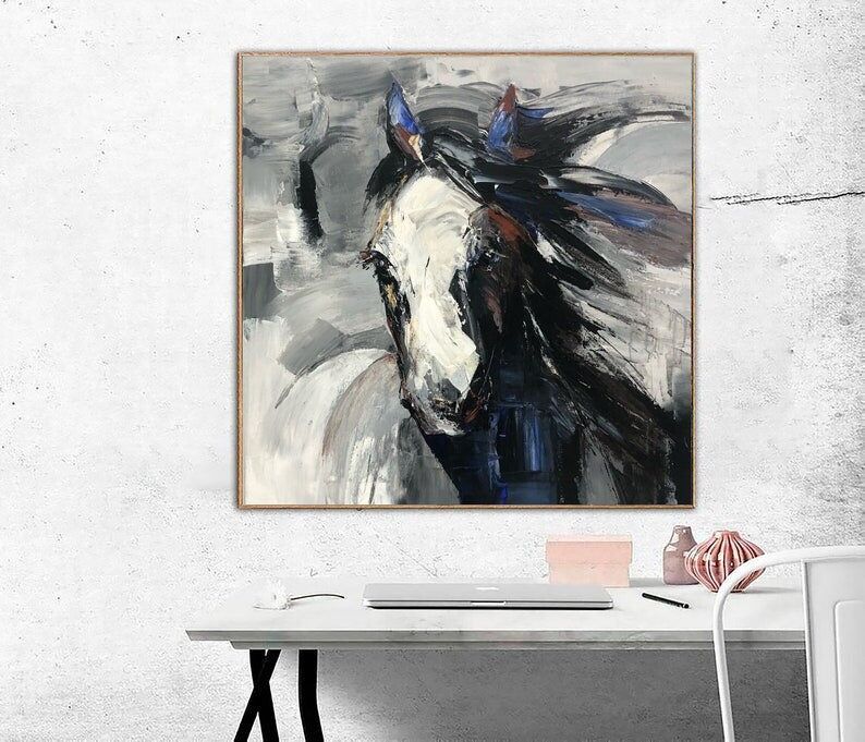 Abstract Horse Painting Black & White Modern Wall Art