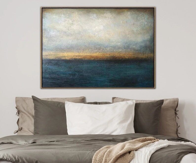 Ocean Horizon Abstract Painting in Blue and Gold