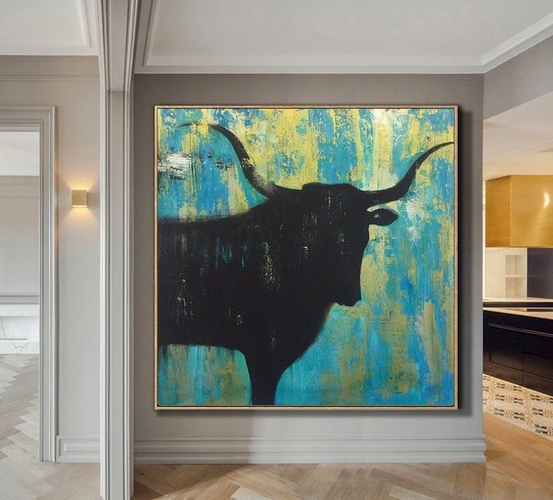 Modern Bull Painting Bold Black Animal Silhouette Art