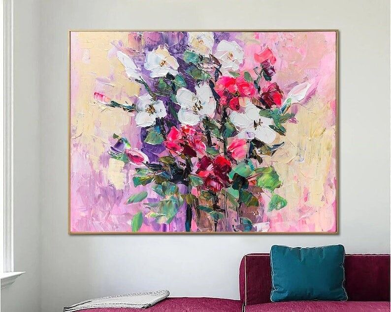 Colorful Floral Palette Knife Canvas Painting | Textured Modern Wall Art