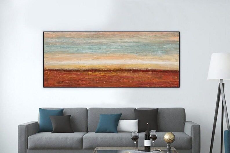 Rustic Sunset Landscape Canvas Painting | Warm Earth Tone Modern Wall Art