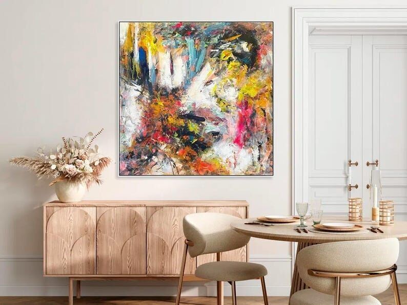 Color Splash Abstract Painting – Textured Acrylic Canvas Wall Art, Vibrant Modern Home Decor