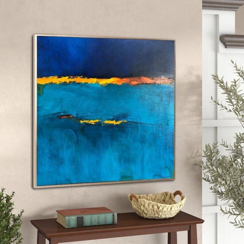 Dark Blue Abstract Painting – Large Modern Canvas Wall Art