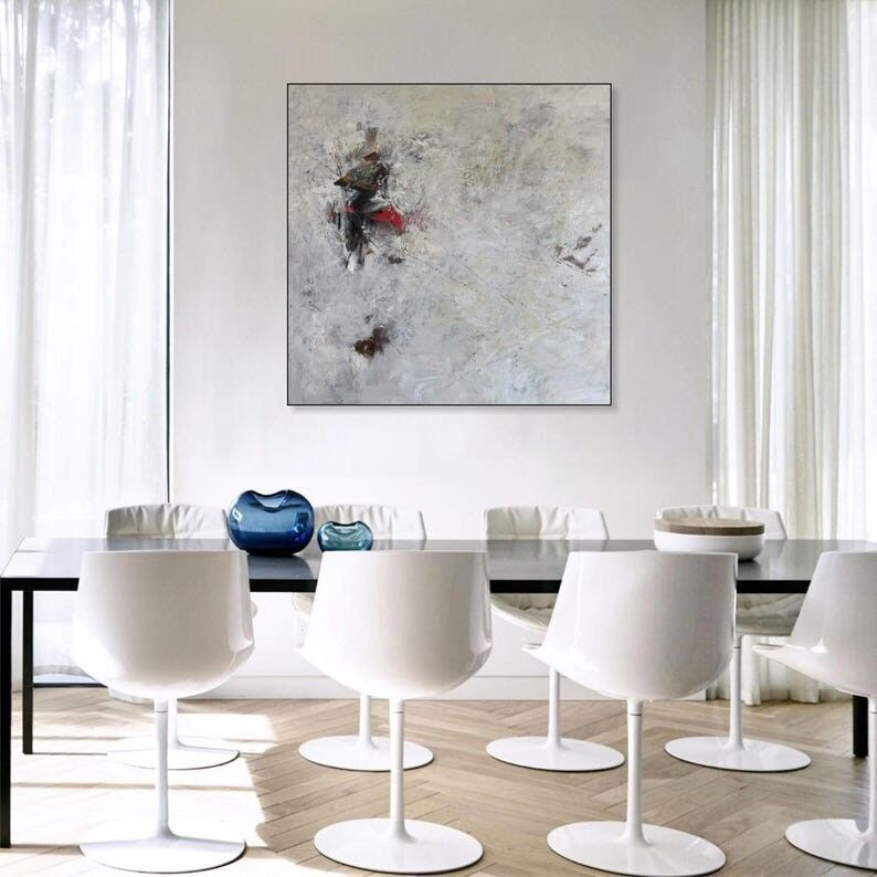Large White Abstract Painting – Minimalist Textured Canvas Wall Art for Modern Decor