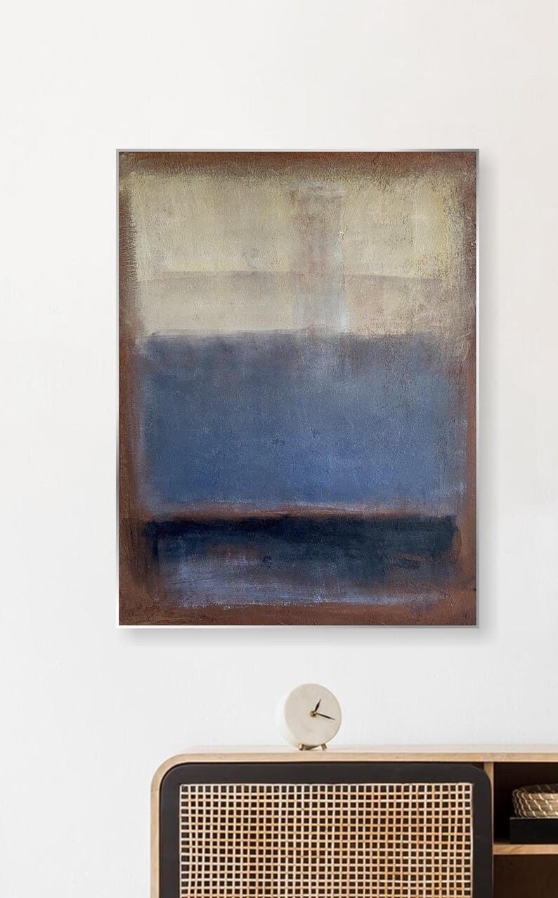 Peinture abstraite originale sur toile : Art mural texturé bleu-brun (32x24)