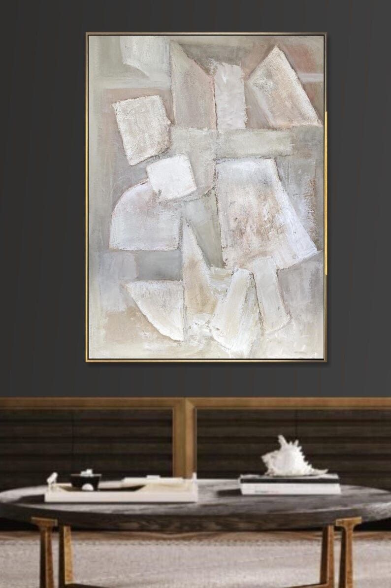 Peinture Japandi neutre – Art mural abstrait beige texturé 3D Wabi Sabi