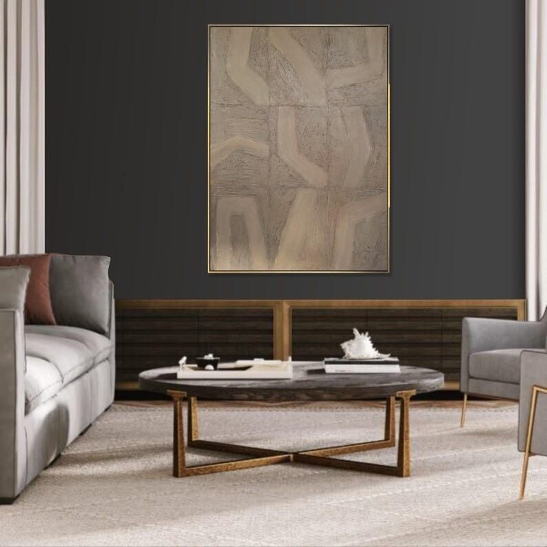 Peinture abstraite texturée Wabi Sabi – Grande toile Japandi marron beige (101,6 x 76,2 cm)