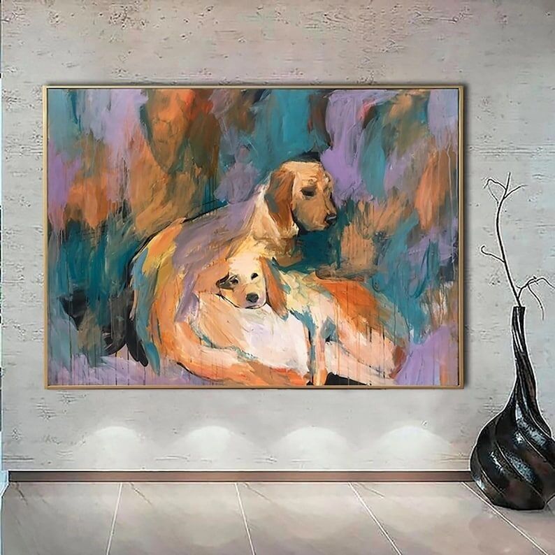 Tableau abstrait de chien : Art familial canin coloré, Décoration murale moderne
