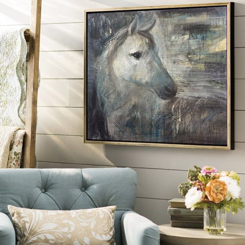 Peinture abstraite de cheval : Portrait équin gris beige, peint à la main