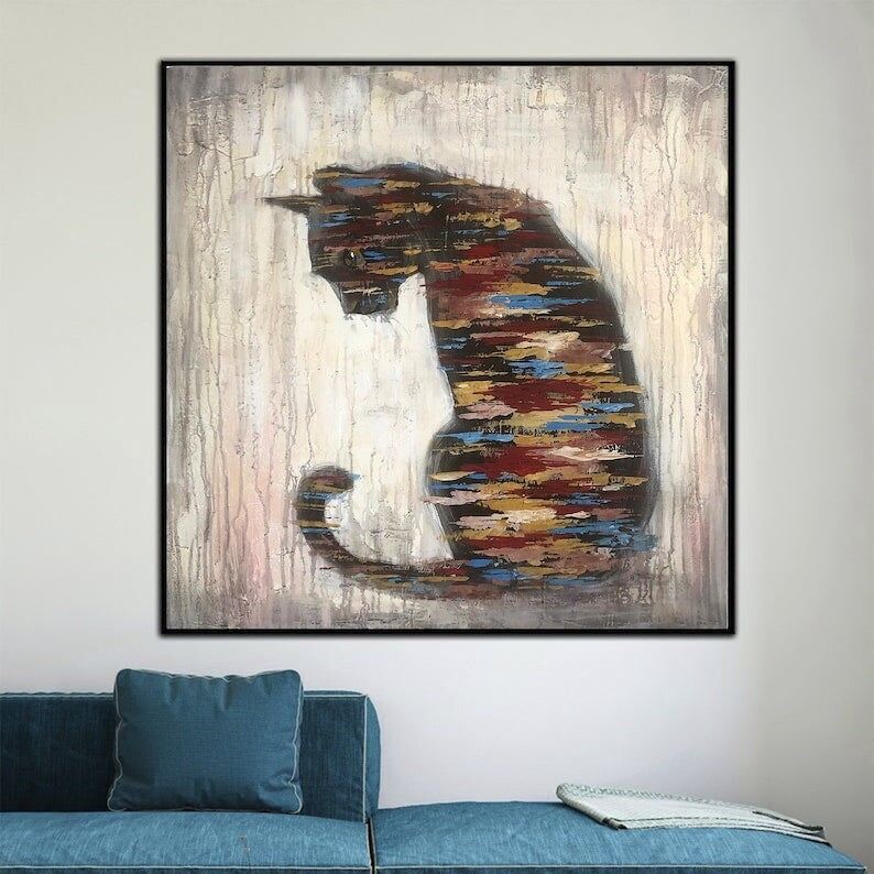Peinture abstraite de chat : Art animalier multicolore