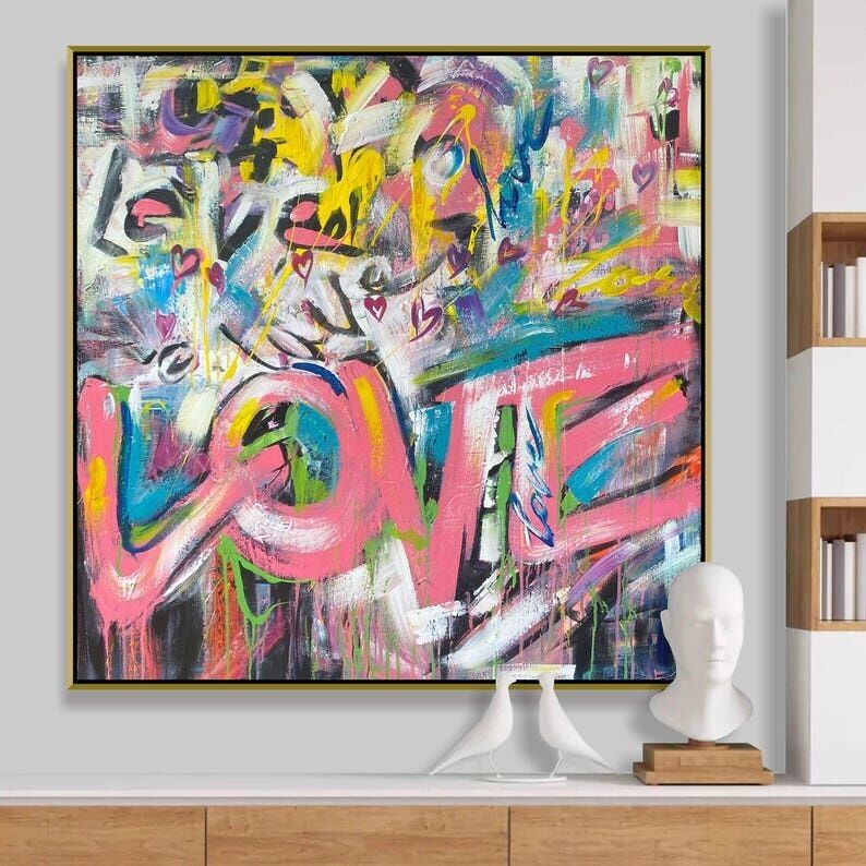 Peinture Graffiti Love : Art pop abstrait, décoration murale urbaine audacieuse