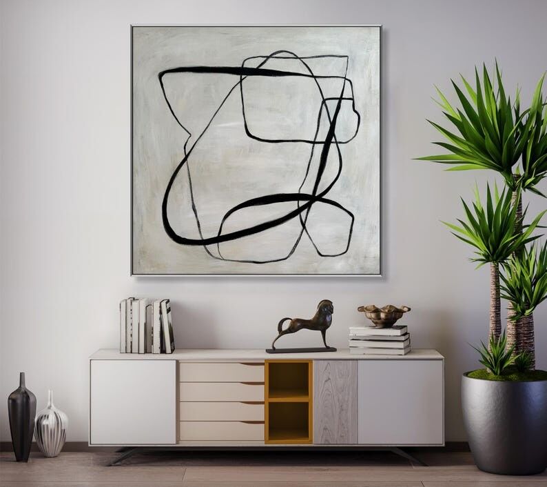 Tableau abstrait sur toile – Décoration minimaliste en noir et blanc