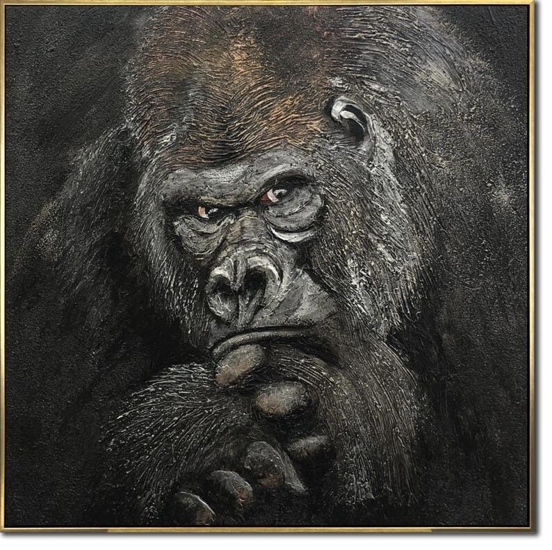 Grande peinture de gorille sur toile, œuvre d'art abstraite de singe à la texture épaisse