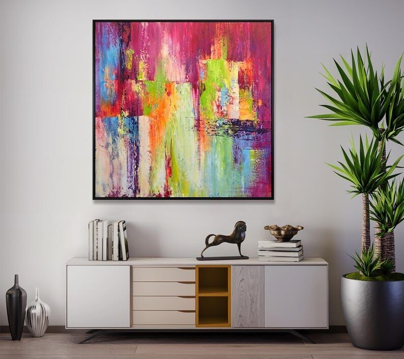 Tableau abstrait coloré – Décoration murale moderne sur toile texturée audacieuse