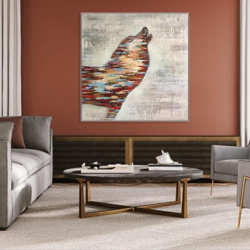 Tableau abstrait Loup hurlant – Art mural animalier moderne