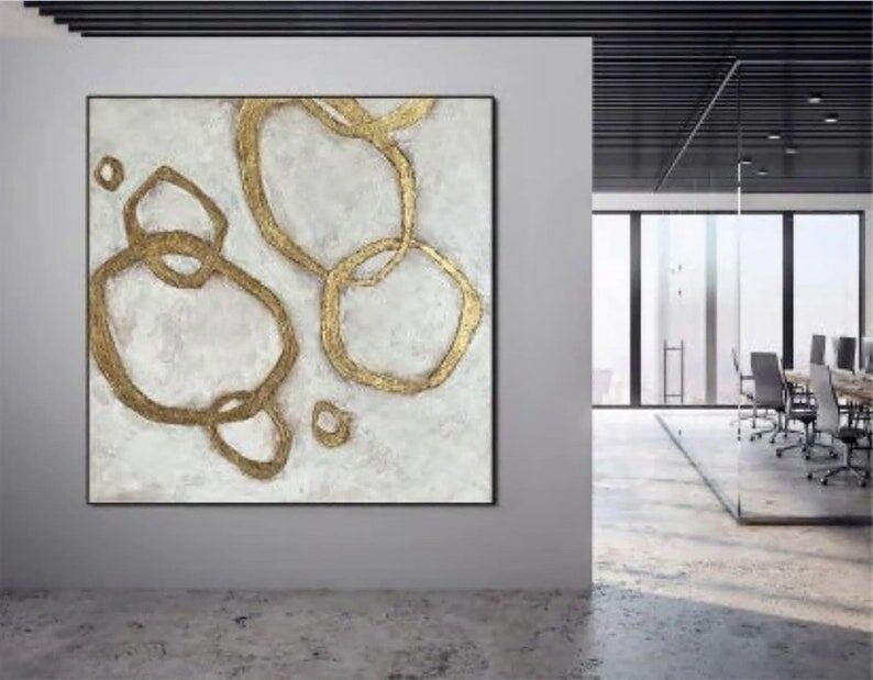 Tableau abstrait texturé cercle doré – Art mural moderne et neutre