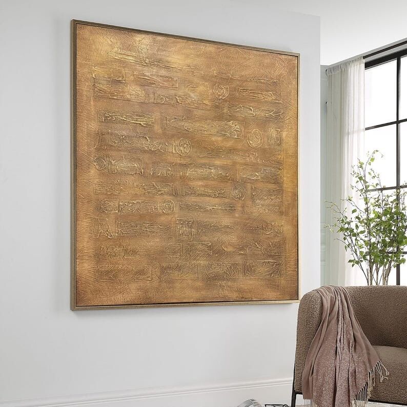 Peinture abstraite texturée or : Art mural Wabi Sabi métallisé bronze