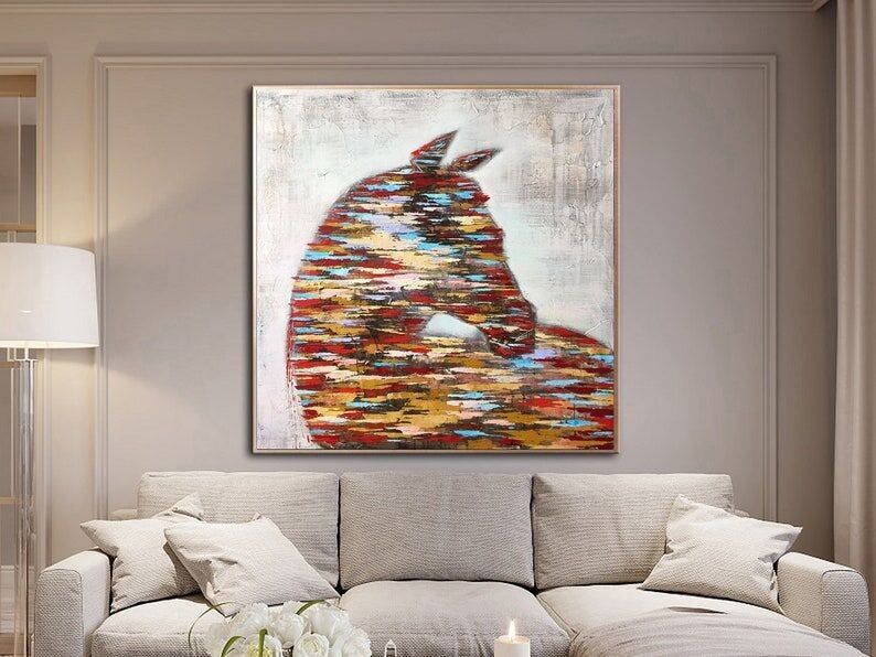 Tableau abstrait de cheval – Art animalier texturé et coloré sur toile, décoration murale équestre moderne