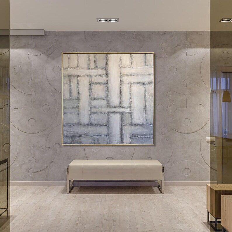 Tableau abstrait blanc texturé neutre – Art mural minimaliste