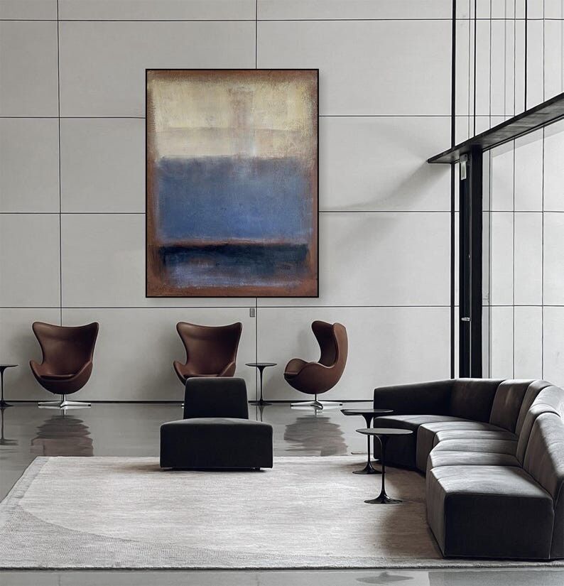 Tableau abstrait bleu style Mark Rothko – Grande toile moderne pour décoration murale