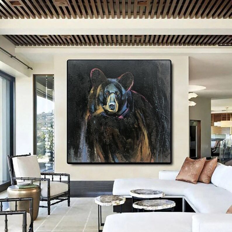 Peinture abstraite d'un ours grizzly : Art animalier moderne sur toile