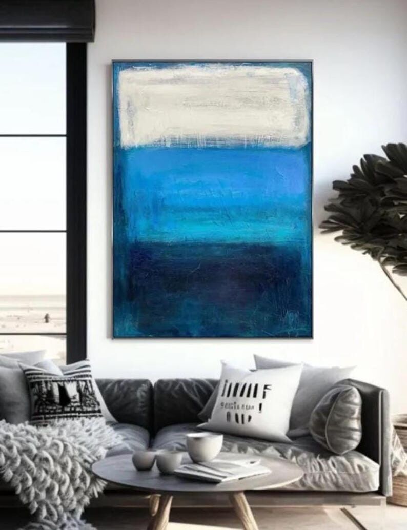 Tableau abstrait bleu sur toile : Art mural moderne et minimaliste