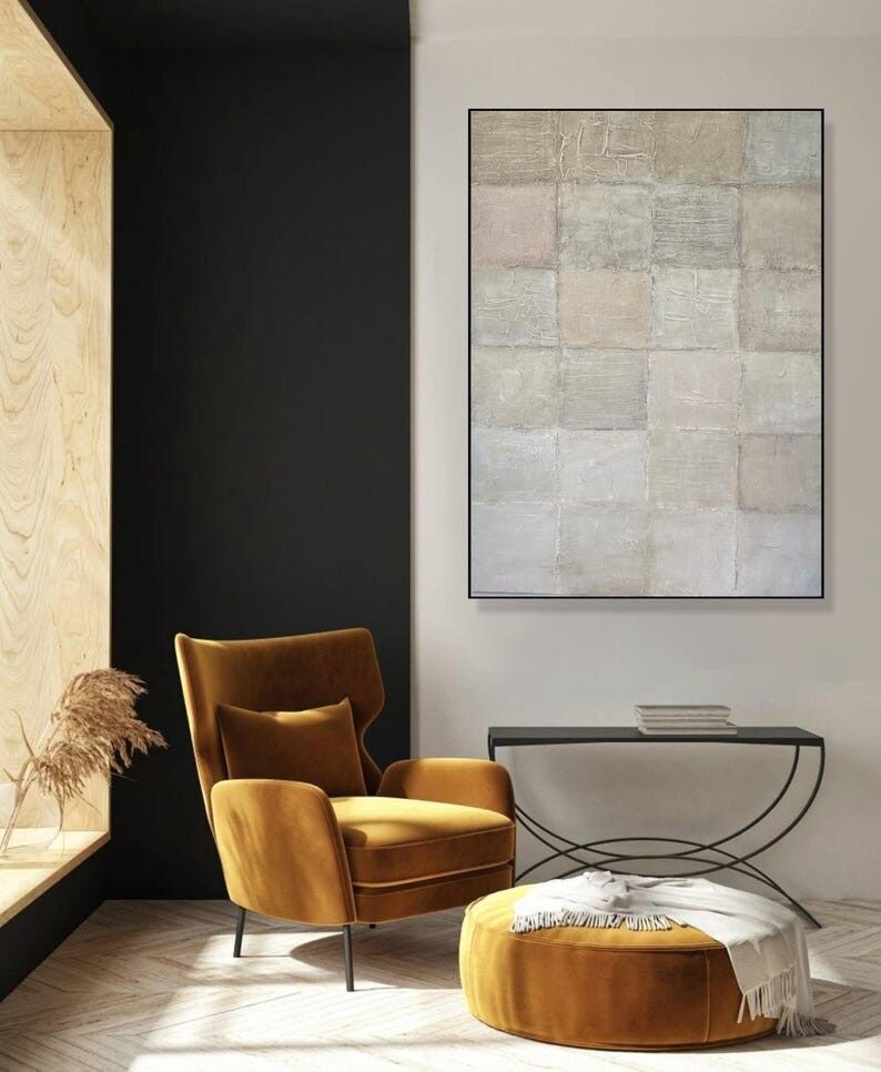 Tableau abstrait texturé neutre – Décoration murale minimaliste sur toile beige