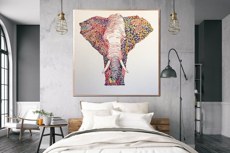 Tableau abstrait d'éléphant – Art animalier moderne et coloré sur toile pour la décoration de la maison ou du bureau
