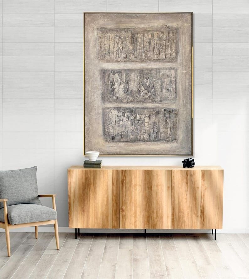 Peinture abstraite aux tons neutres de la terre – Toile murale minimaliste texturée