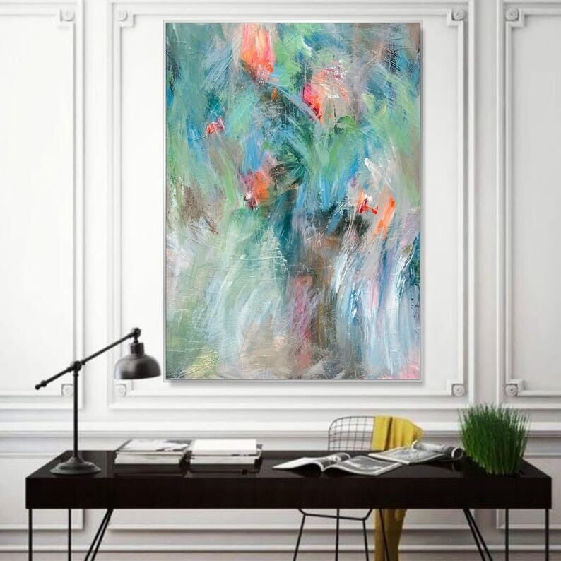 Peinture abstraite pastel - Toile murale aux couleurs douces, décoration intérieure moderne et texturée