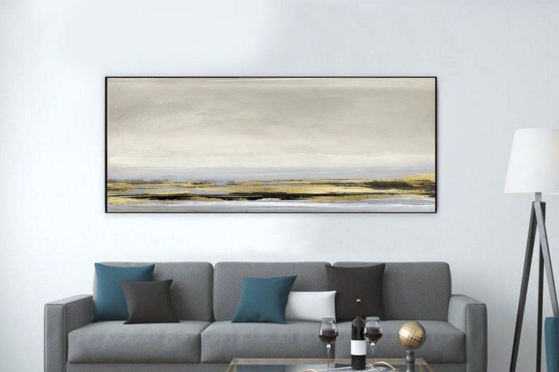 Tableau abstrait minimaliste et neutre à la feuille d'or – Luxe